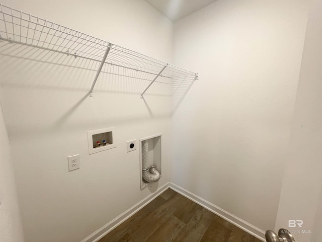 clothes washing area featuring hookup for a washing machine, dark hardwood / wood-style flooring, and hookup for an electric dryer