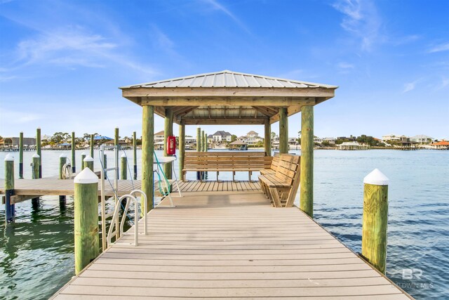 dock area with a water view