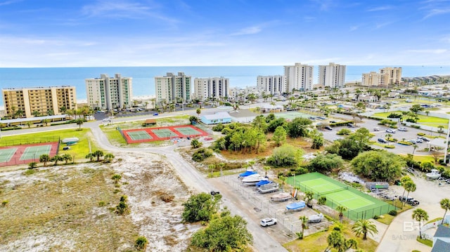 aerial view with a water view and a city view