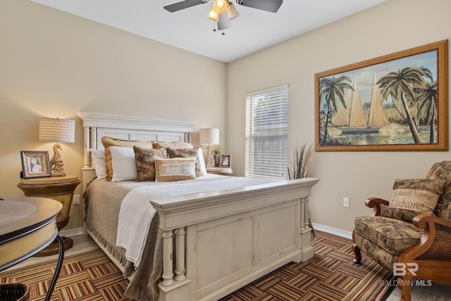 bedroom featuring ceiling fan