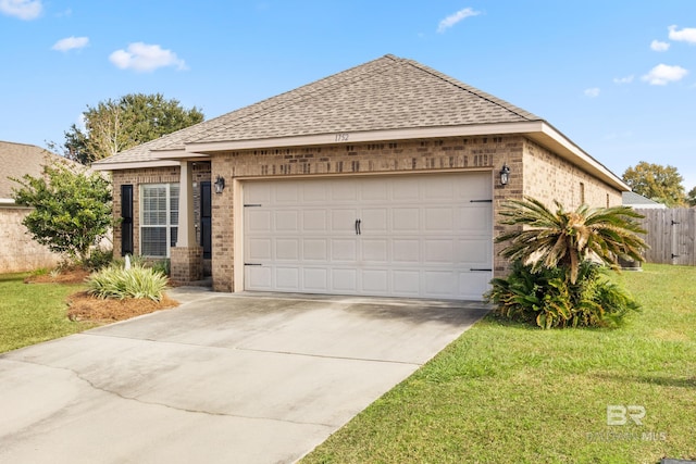 view of front of house with a front yard and a garage