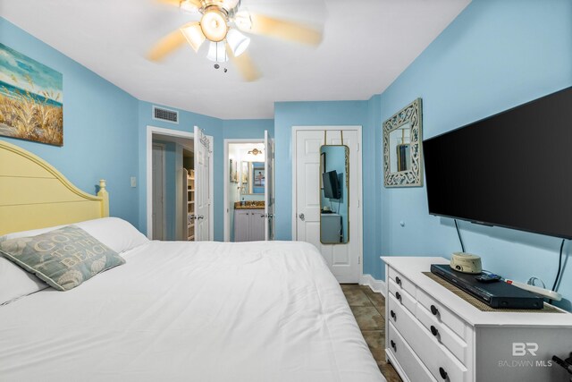 24568 Perdido Beach Blvd Unit 502, Orange Beach, AL 36561 - bedroom with a closet, ceiling fan, and ensuite bath