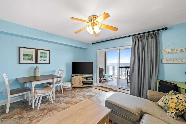 24568 Perdido Beach Blvd Unit 502, Orange Beach, AL 36561 - living area with ceiling fan and baseboards