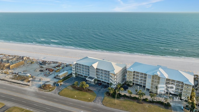 aerial view featuring a beach view and a water view