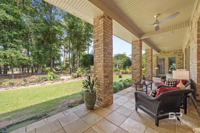 view of patio / terrace featuring ceiling fan and outdoor lounge area