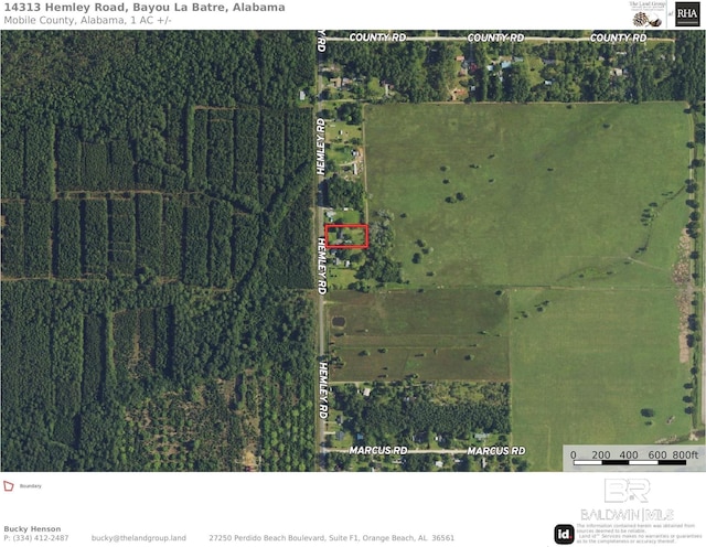 14313 Hemley Rd, Coden, AL 36523 - aerial map of property and surrounding area with property parcel outlined