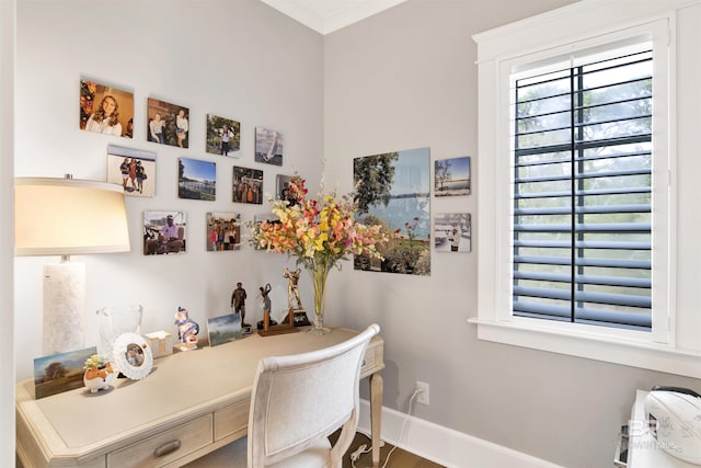 office space featuring ornamental molding