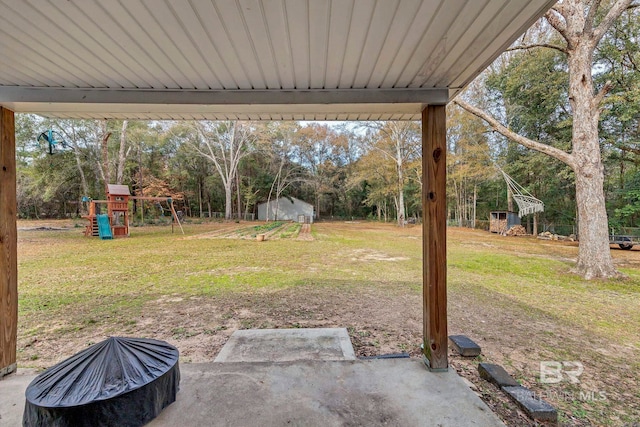 view of yard with a playground