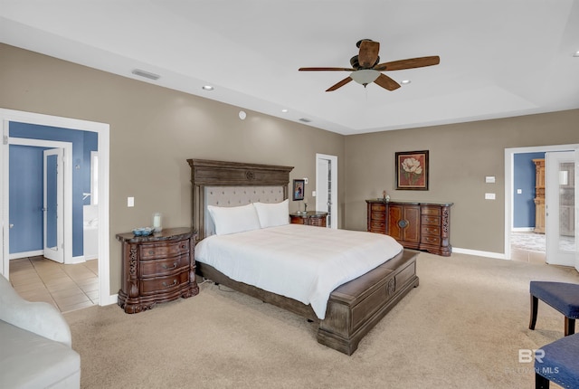 bedroom with recessed lighting, visible vents, and carpet