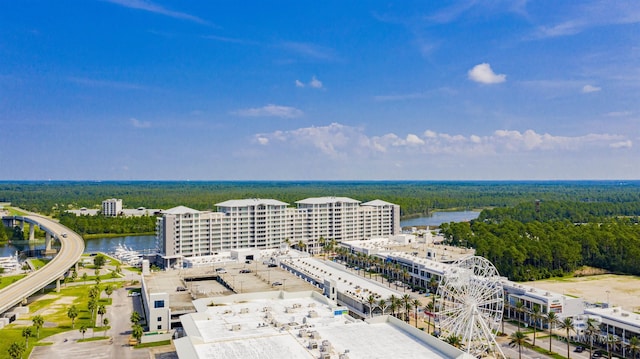 aerial view with a water view and a city view