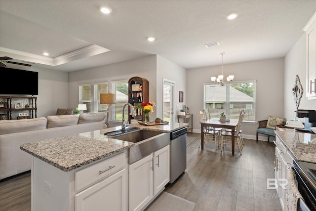 10487 Sand Dune Ave, Mobile, AL 36695 - kitchen with dishwasher, a sink, wood finished floors, a chandelier, and plenty of natural light