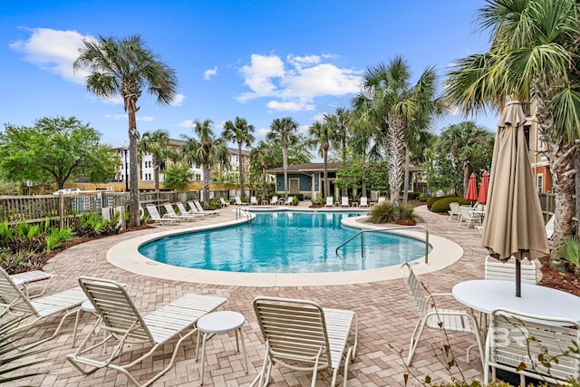 view of swimming pool with a patio