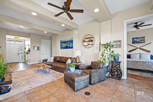 living room with ceiling fan