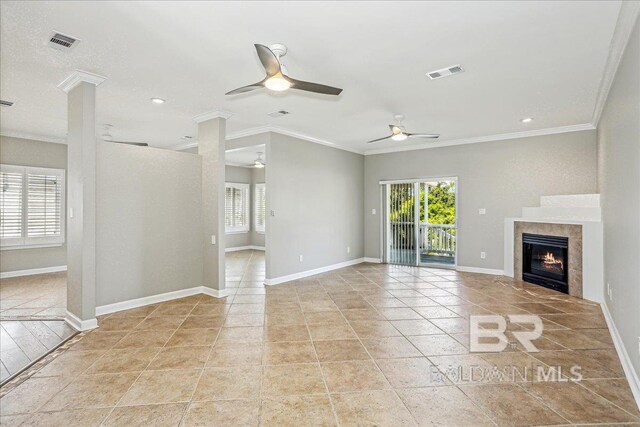 5553 Ponte Verde Rd, Pensacola, FL 32507 - unfurnished living room featuring plenty of natural light, ornamental molding, and visible vents