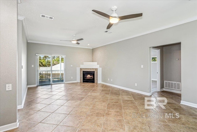 5553 Ponte Verde Rd, Pensacola, FL 32507 - unfurnished living room with visible vents, ornamental molding, and a ceiling fan