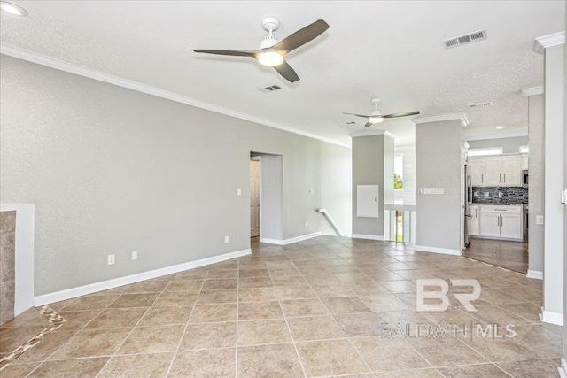 5553 Ponte Verde Rd, Pensacola, FL 32507 - unfurnished living room with crown molding, ceiling fan, and visible vents