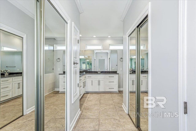 5553 Ponte Verde Rd, Pensacola, FL 32507 - full bathroom with crown molding and vanity