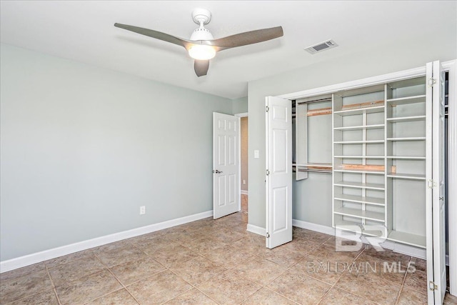 5553 Ponte Verde Rd, Pensacola, FL 32507 - unfurnished bedroom with baseboards, ceiling fan, a closet, and visible vents