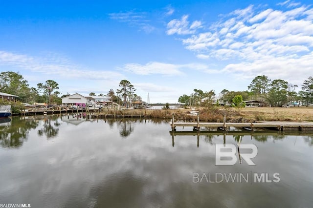 water view featuring a dock