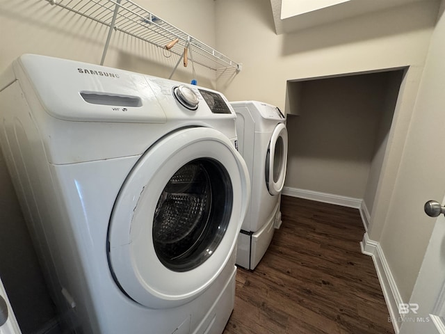 6811 Spaniel Dr Unit C, Spanish Fort, AL 36527 - laundry room with separate washer and dryer, dark wood finished floors, and baseboards