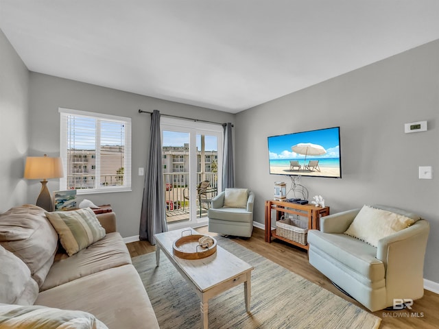 living room with light hardwood / wood-style floors