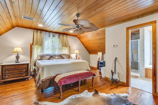 42168 Bayou Rd, Bay Minette, AL 36507 - bedroom with vaulted ceiling, wood ceiling, hardwood / wood-style flooring, a ceiling fan, and connected bathroom