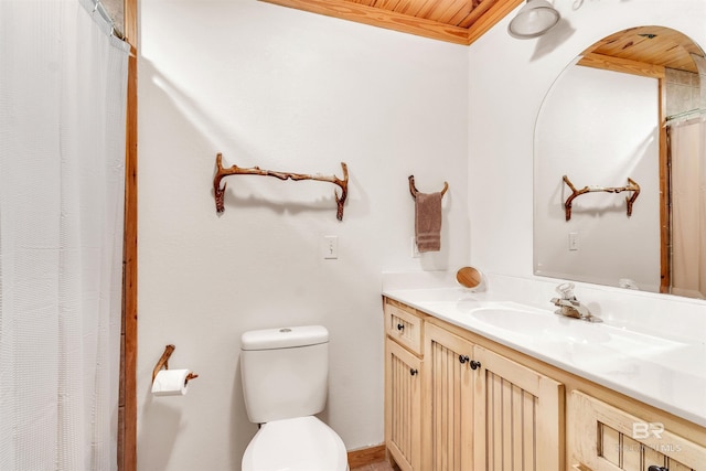 42168 Bayou Rd, Bay Minette, AL 36507 - full bathroom with vanity, wood ceiling, and curtained shower