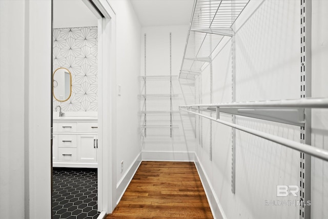 walk in closet featuring wood-type flooring