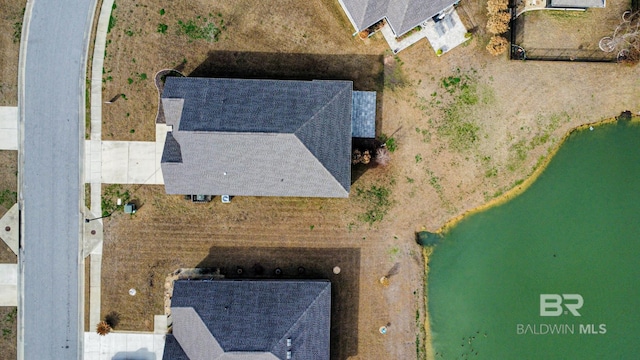 aerial view with a water view