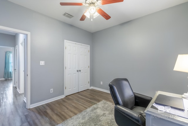 office area with dark hardwood / wood-style flooring