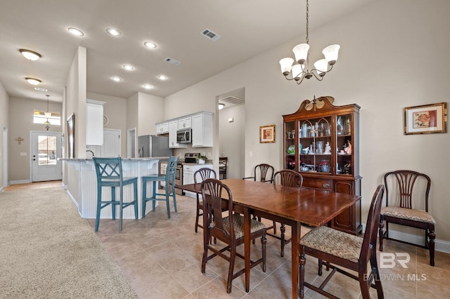 14766 Sonoma Blvd, Silverhill, AL 36576 - dining space with baseboards, visible vents, recessed lighting, and a notable chandelier