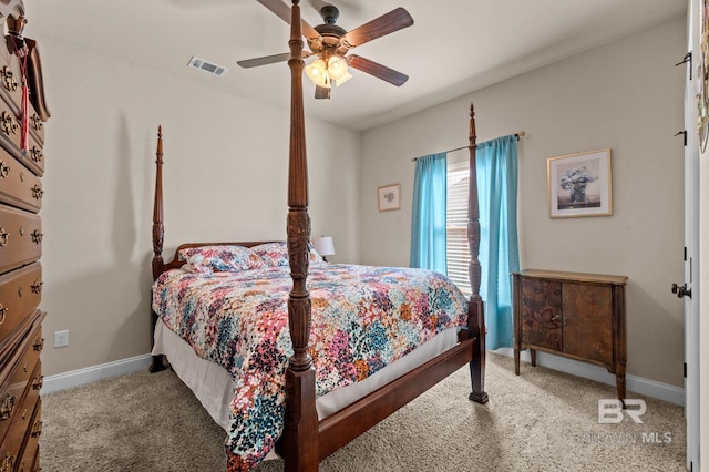 14766 Sonoma Blvd, Silverhill, AL 36576 - bedroom featuring baseboards, carpet flooring, visible vents, and a ceiling fan