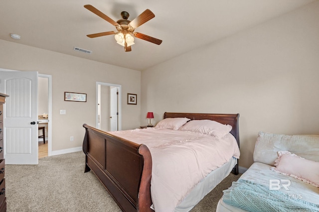 14766 Sonoma Blvd, Silverhill, AL 36576 - bedroom featuring ceiling fan, baseboards, light colored carpet, and visible vents