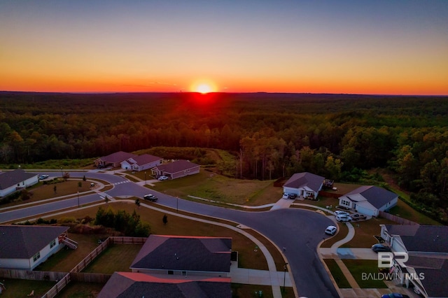 view of aerial view at dusk