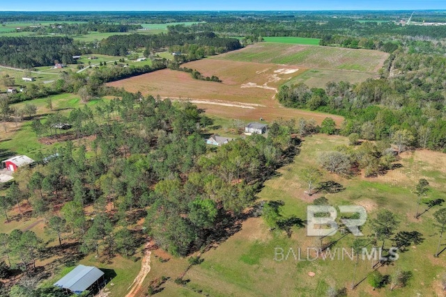 birds eye view of property with a rural view