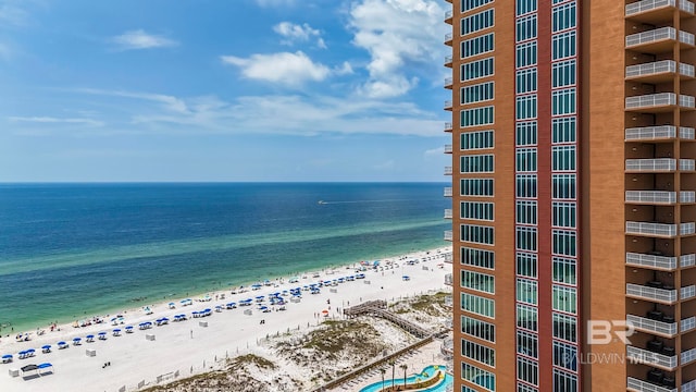 view of water feature with a view of the beach