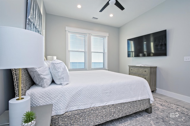 bedroom featuring ceiling fan and hardwood / wood-style floors