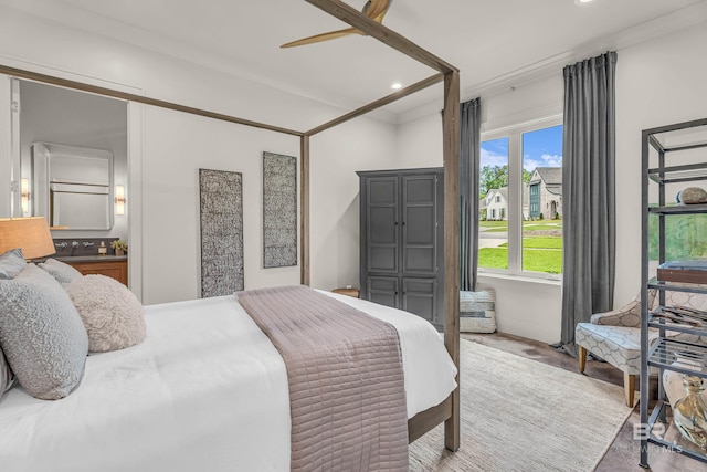bedroom with recessed lighting and a ceiling fan