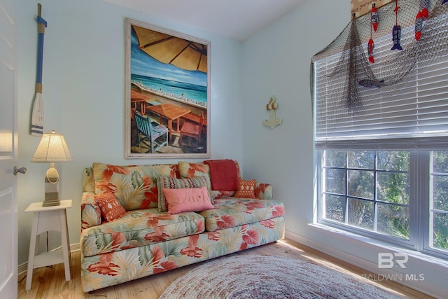 bedroom with baseboards and wood finished floors