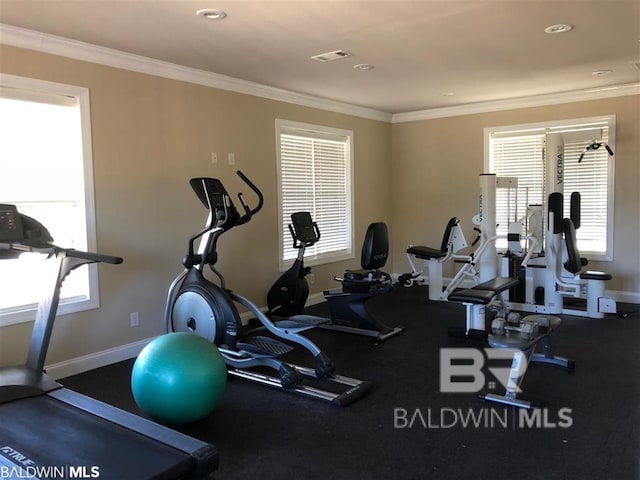 gym featuring ornamental molding