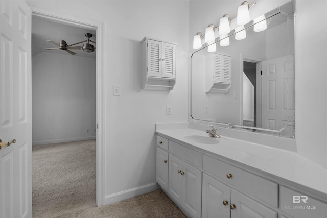 bathroom with vanity and ceiling fan