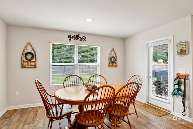 dining space featuring a healthy amount of sunlight and light hardwood / wood-style floors