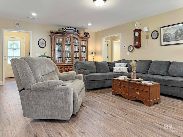 living room with light hardwood / wood-style floors