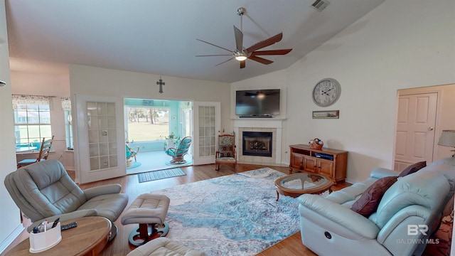22355 County Road 12, Foley, AL 36535 - living room with ceiling fan, wood finished floors, plenty of natural light, and vaulted ceiling