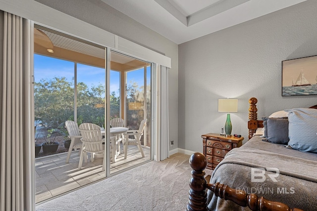 carpeted bedroom featuring access to exterior