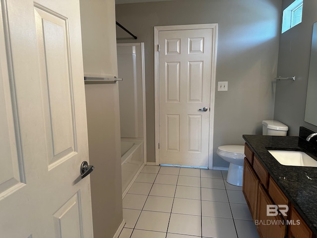 full bathroom featuring vanity, toilet, shower / bath combination, and tile patterned flooring