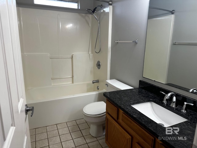 full bathroom with tile patterned floors, toilet, shower / bathing tub combination, and vanity