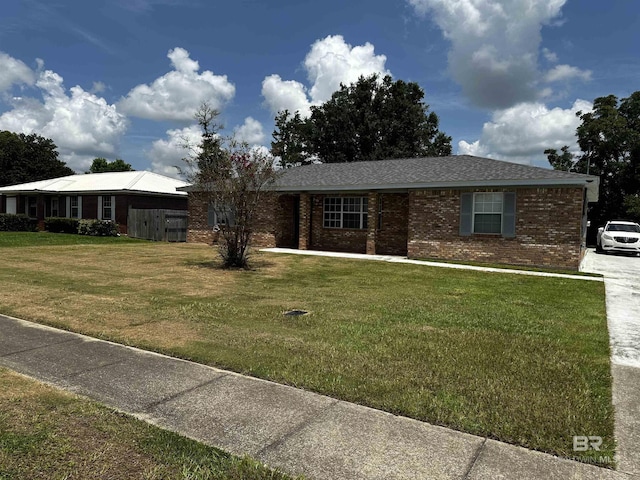 ranch-style house featuring a front lawn