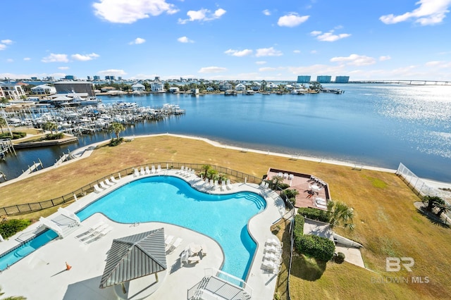 aerial view with a water view