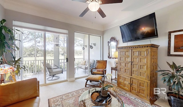 200 Peninsula Blvd Unit A202, Gulf Shores, AL 36542 - living area with a ceiling fan and ornamental molding